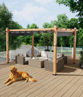 GarveeLife 10 x 13 ft Wood-Grain Aluminum Pergola with Retractable Waterproof Canopy UV Protection Rust-Resistant Sturdy 4-Side Base for Patio Garden Backyard Deck (Gray)
