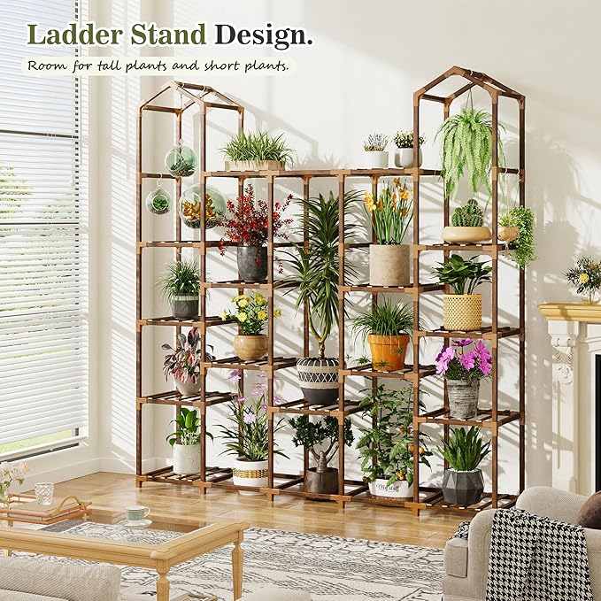 EnHomee Plant Stand Indoor Plant Stands Outdoor Tall Plant Shelf for 19-25 Pots Corner Tiered Plants Stands for Multiple Plants Wood Hanging Plants Holder for Garden Balcony Patio Window Porch