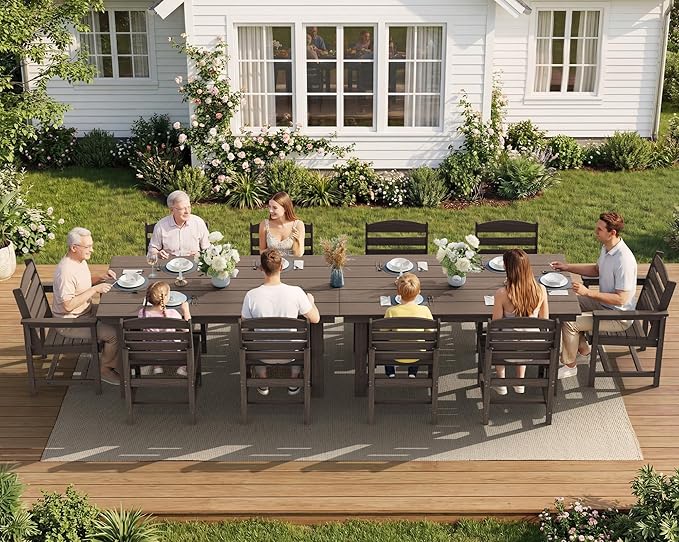 SERWALL Patio Dining Sets for 6 Person, HDPE Dining Set with 6 Armless Chairs, Coffee