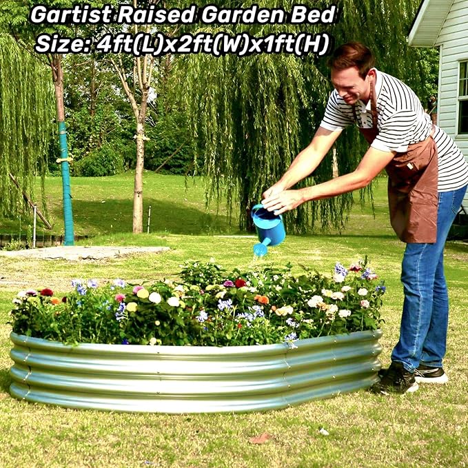 2 pcs 4×2×1 ft Raised Garden Bed for Outdoor, Easy Assembly Galvanized Planter Box for Vegetables, Flowers & Herbs