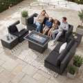 NICESOUL 9 Piece Outdoor Patio Sectional Furniture Sofa Set with Fire Pit Natural Gas Propane, 29.3'' High Back Modern Large Size Wicker Conversations with Fireplace for Backyard, Deep Seats Gray