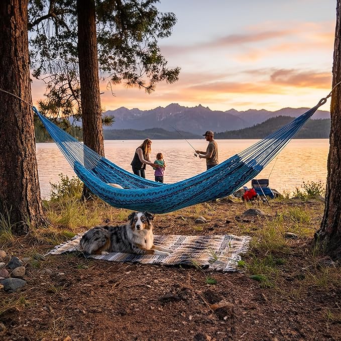 Sunnydaze Handwoven XXL Thick Cord Mayan Double Hammock for Outside - 625-Pound Capacity Heavy-Duty Outdoor Hammock - Blue