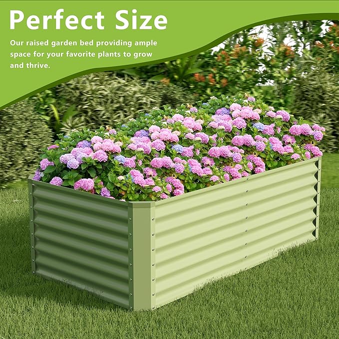6x3x2FT Galvanized Raised Garden Bed,Galvanized Planter Boxes Outdoor, Large Metal Raised Garden Beds for Vegetables-Green