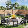 GarveeLife Poly Lumber Rocking Chair Outdoor Set of 4 with 2 Side Table - HDPE High Back Porch Rocker Chairs for Adults - All Weather Resistant Furniture for Patio - Black