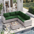 6-Piece Outdoor Patio Furniture Set Wicker Sectional Sofa Set, Patio Conversation Set with Thickened Cushions & Coffee Table for Garden, Backyard, Poolside, Green
