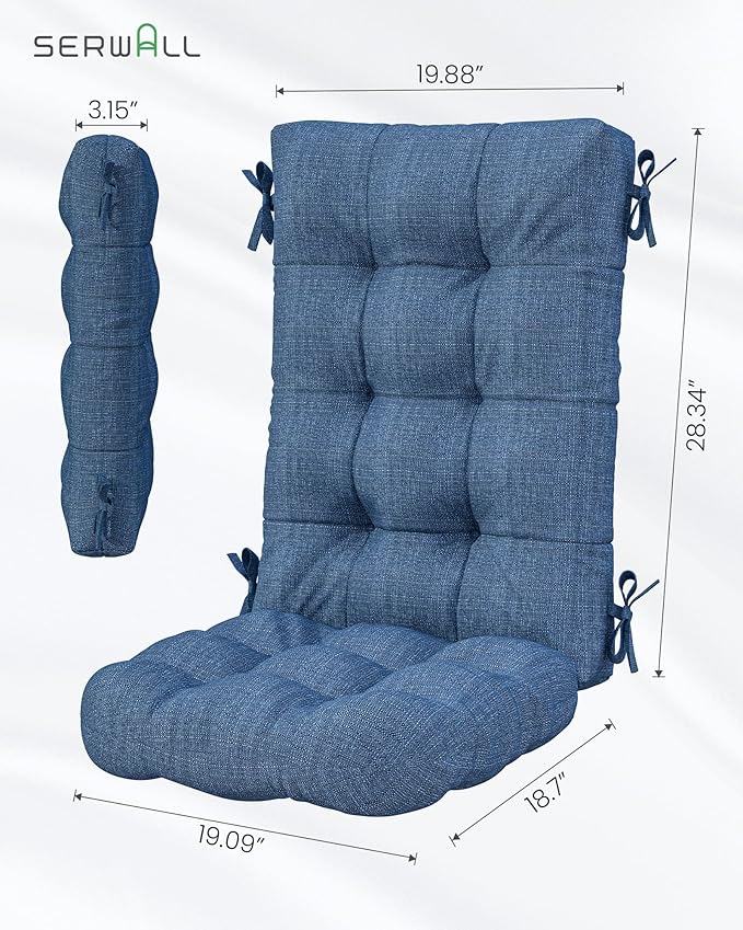 SERWALL HDPE Outdoor Rocking Cushion Set of 4, Memory Foam Cushion Navy