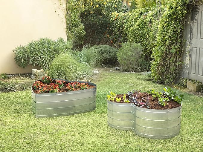 Plant & Plot Galvanized Raised Garden Beds Outdoor // Planter Raised Beds for Gardening, Vegetables, Flowers // Large Metal Garden Box (Silver) // Tool-Free Assembly