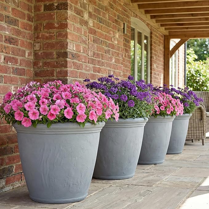 Sunnydaze 20-Inch Anjelica Large Plastic Pot for Plants - Outdoor Double-Walled Large Plastic Planter with Drillable Drainage Holes - Light Gray - 2pk