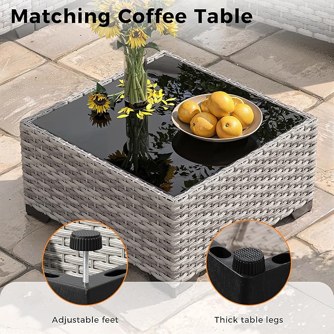 10-Seat Modern Patio Furniture Set with Swivel Rocking Chairs, Thick 4″ Cushions, Dual-Strand Wicker Rattan, Rust-Resistant Steel Frame – Outdoor Conversation & Modular Sectional,Navy
