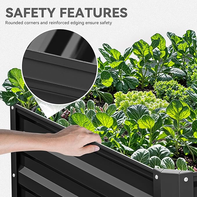 YITAHOME 6x3x2ft 2pcs Large Raised Garden Bed Kit, Galvanized Metal Planter Box with Gloves, Ground Nails, Support Rod, Outdoor Above Ground Planters for Plants Vegetables Flowers, Black