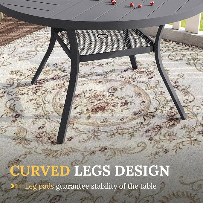VICLLAX Round Patio Table with Adjustable Umbrella Hole for 6, All Weather Metal Outdoor Dining Table for Lawn Garden, 47.2" Outdoor Coffee Table, Grey Tabletop