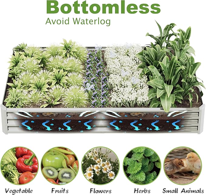 12x4x1ft(2 Pack) Raised Garden Beds Outdoor Kit, Galvanized Planter Garden Boxes Outdoor, Metal Raised Garden Beds for Vegetables,Fruits,Herb,Flower,Silver