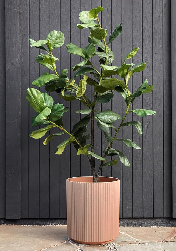 Veradek Demi Series Round Planter for Porch, Patio, Backyard | Durable Plastic-Stone Composite Material | Modern Décor for Tall Plants, Flowers (Terracotta, 20 inch - 2 Pack)