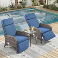 3 Pieces Zero Gravity Wicker Patio Recliner Chairs Set of 2 - Wicker Outdoor Lounge Chair with Side Table, Adjustable Backrest & Footrest, High Back Outdoor Recliner Chair for Pool Deck Blue