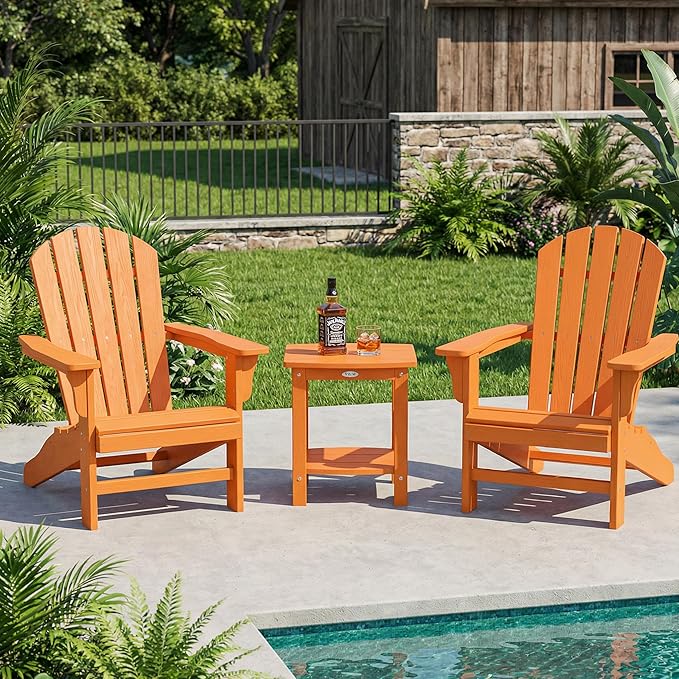 Y&M Outdoor Side Table, HIPS Adirondack Small Double Layer Table, Waterproof Square Outside Table, Balcony End Tables for Patio, Pool, Porch, Deck, Indoor or Outdoor Use, Orange