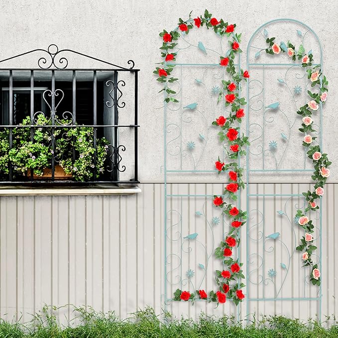 Metal Garden Trellis for Climbing Plants, 86.5" x 19.7" Metal Plant Trellis Outdoor, Green Iron Garden Trellis, Clematis Rrellis Outdoor, Arched Decoration Suitable for courtyards, lawns, Gard, Green