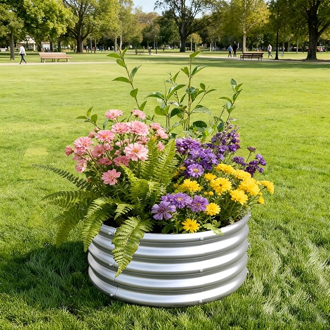 2x2x1ft(2 Pack) Galvanized Round Raised Garden Bed,Outdoor Planter Box Metal Patio Kit Planting Bed for Vegetables Flowers Herb,Silver
