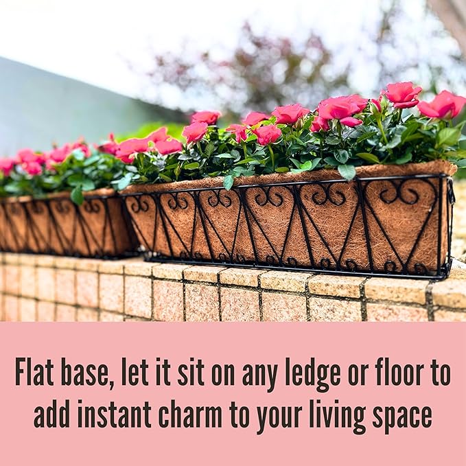 LaLaGreen Outdoor Wall Planters - 2 Pack, 30 Inch Deck Railing Hanging Pot, Over The Rail Window Flower Boxes Black Plant Basket Attach to House with Coco Liner Metal Fence Balcony Patio Porch