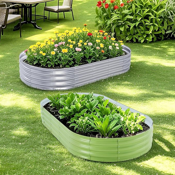 Galvanized Raised Garden Bed, 8x4x1 FT Thickening Planter Boxes Outdoor, Raised Beds for Gardening, Easy Assembly Large Garden Bed for Vegetables, Fruits, Flowers (2-Pack)