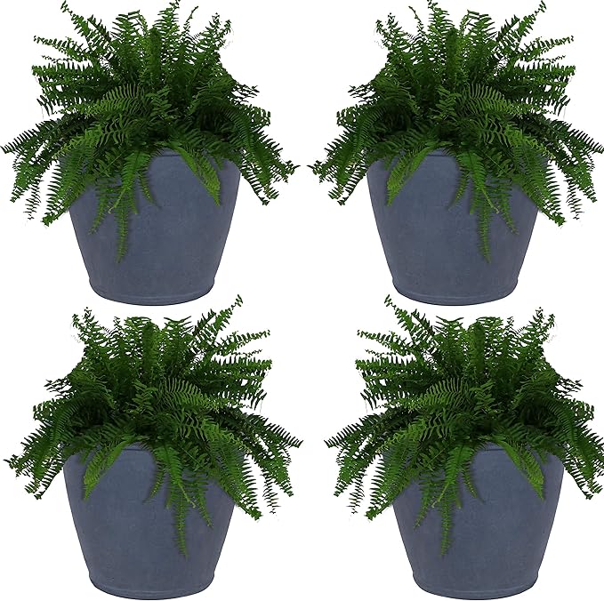 Sunnydaze 24-Inch Anjelica Large Plastic Pot for Plants - Outdoor Double-Walled Large Plastic Planter with Drillable Drainage Holes - Slate - 4pk