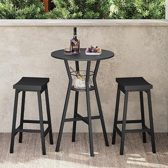 Bar Table, 2-Tier Round High Top Table, Pub Table, Home Bar Counter Height, Bistro Tables, for Kitchen, Living Room, Meeting Room, Pub, Black BT03BB