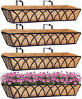 30 Inch Window Deck with Coco Liner Set of 4, 30" Window Boxes Horse Trough with Coconut Coir Liner, Metal Hanging Flower Planter Basket Deck Railing Planter Boxes for Outdoor Indoor Lawn