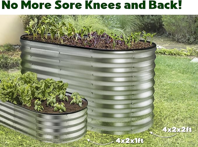 Plant & Plot Galvanized Raised Garden Beds Outdoor // 4×2×2 ft Planter Raised Beds for Gardening, Vegetables, Flowers // Large Metal Garden Box (Silver) // Patented Tool-Free Design