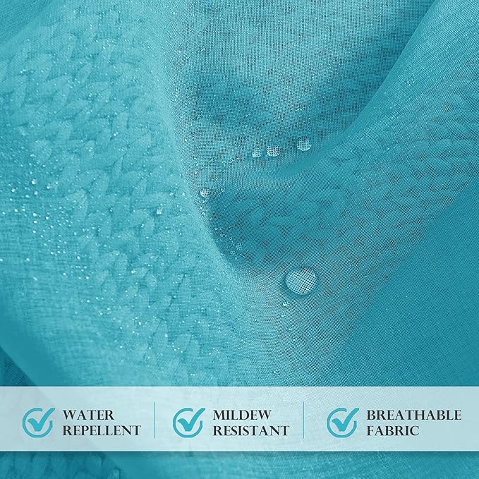 RYB HOME Waterproof Outdoor Curtains - Linen Like Translucent Breathable Sheer Curtains, Quick Dry Easy Slide Draperies for Backyard Patio Verandas, W 54" x L 84", 2 Pieces, Teal