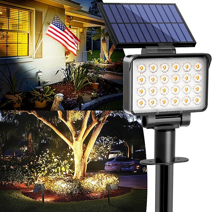 Solar Spot Lights Outdoor Waterproof for Flag, Tree, House, Garden, Yard, 3 Brightness Modes Solar Powered Landscape Spotlights 1 Pack Warm White