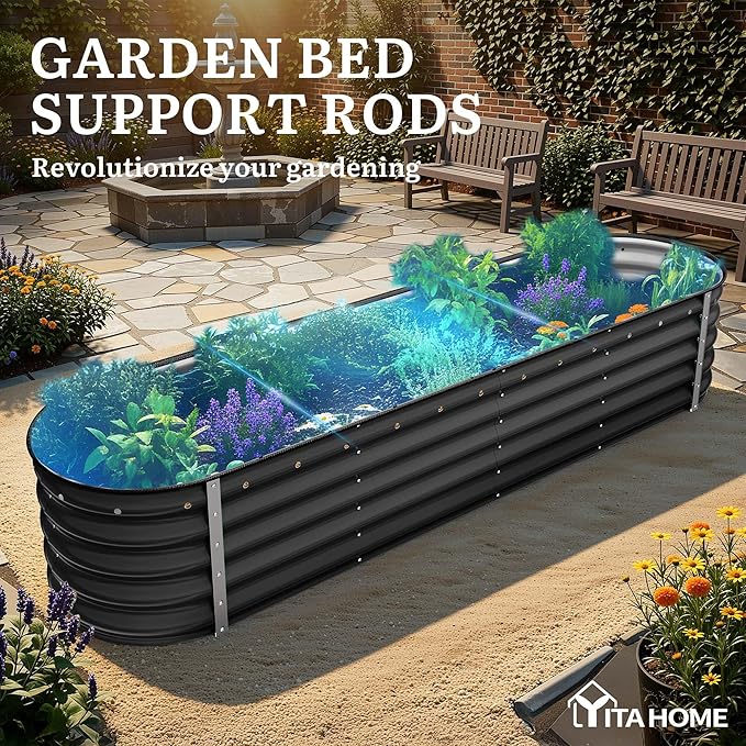 YITAHOME 17" Tall 9 in 1 Large Raised Garden Bed Kit, 8x2x1.4ft Galvanized Metal Planter Box with Gloves & Safety, Outdoor Above Ground Planters for Plants Vegetables Flowers, Black