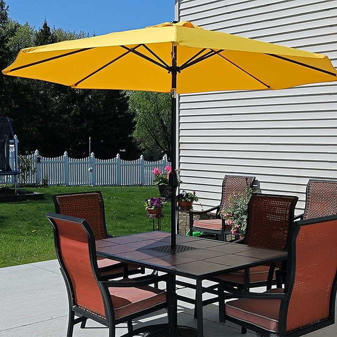 Sunnydaze Outdoor Patio Umbrella - Polyester Table Market Umbrella with Push-Button Tilt and Crank - 8 Sturdy Ribs - Gold - 9ft