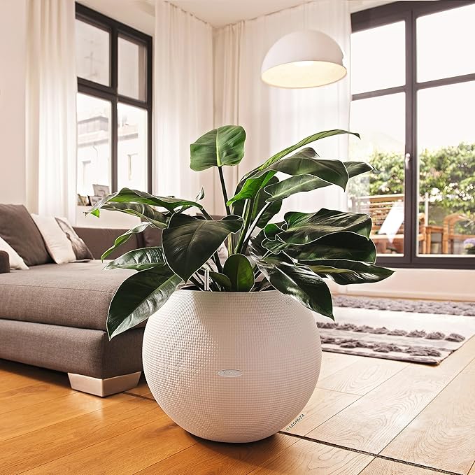Lechuza Puro Color 50 White, Self-Watering Large Round Planter, D19.7 H15.4 in