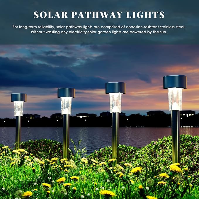SOLPEX 24 Pack Solar Outdoor Lights Pathway, Stainless Steel Solar Lights Outdoor Waterproof,LED Landscape Lighting Solar Walkway Lights for Landscape/Patio/Lawn/Yard/Driveway-Warm White