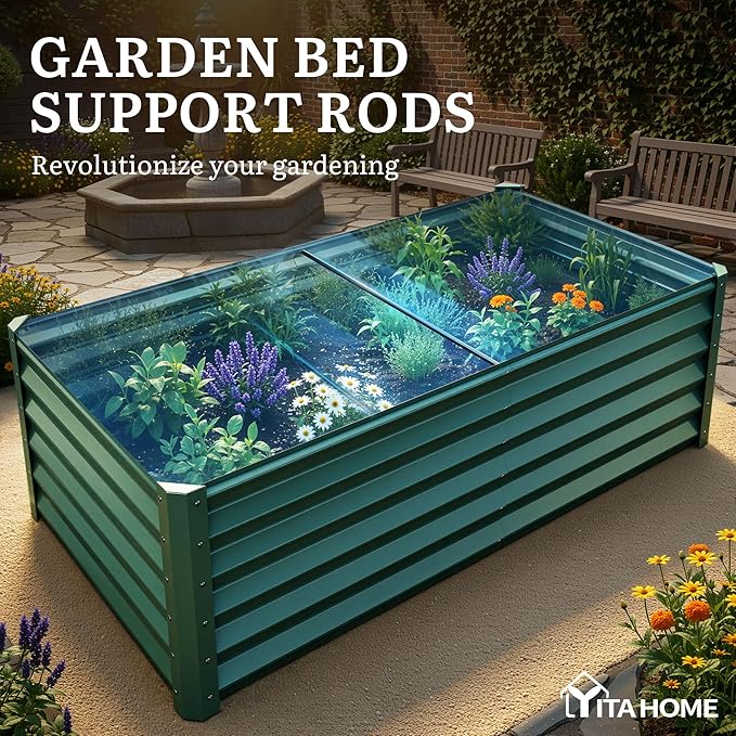 YITAHOME 6x3x3ft Large Raised Garden Bed Kit, Galvanized Metal Planter Box with Gloves, Support Rod, Outdoor Above Ground Planters for Plants Vegetables Flowers, Green