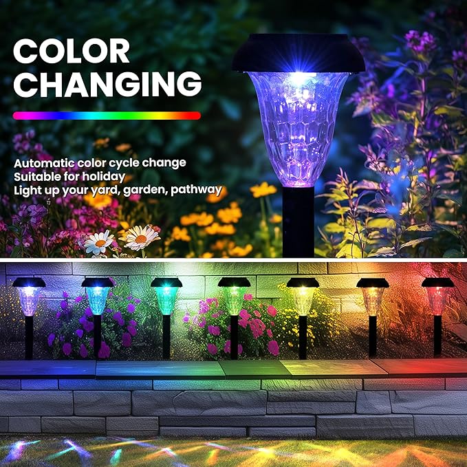 Solar Pathway Lights Outdoor Waterproof 16 Pack Color Changing Garden Light for Yard Patio Driveway Walkway Lawn Landscape Lighting for Outdoor Decor