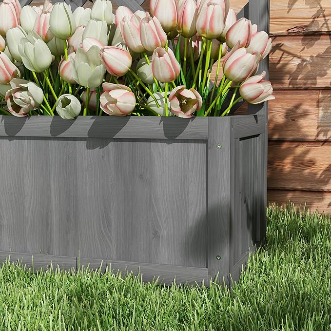 Outsunny Wooden Raised Garden Bed with Trellis, 46" Planter Box, to Grow Vegetables, Herbs, and Flowers for Backyard, Patio, Gray