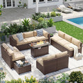 Aoxun Patio Furniture Sets, 12-Piece Outdoor Patio Furniture with 44'' Propane Gas Firepit Table, Wicker Outdoor Conversation Set Sectional Sofa for Backyard, Poolside, Garden