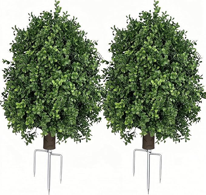 QIANYUN Boxwood Topiary Bush – Artificial Shrubs for Outdoors, Artificial Boxwood Topiary Ball Tree, UV Resistant Evergreen for Front Porch, Garden, Yard & Balcony Decor
