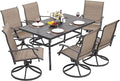 NUU GARDEN 7 Piece Outdoor Dining Set, 6 Swivel Patio Chairs and 1 Dining Table with 1.57 Inch Umbrella Hole, Iron Patio Furniture Set for Lawn Backyard Balcony, Black and Brown