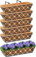 6pcs 24 Inch Window Deck with Coco Liner, 24" Window Boxes Horse Trough with Coconut Coir Liner, Metal Hanging Flower Planter Window Basket Deck Railing Planter Boxes for Outdoor Indoor Lawn