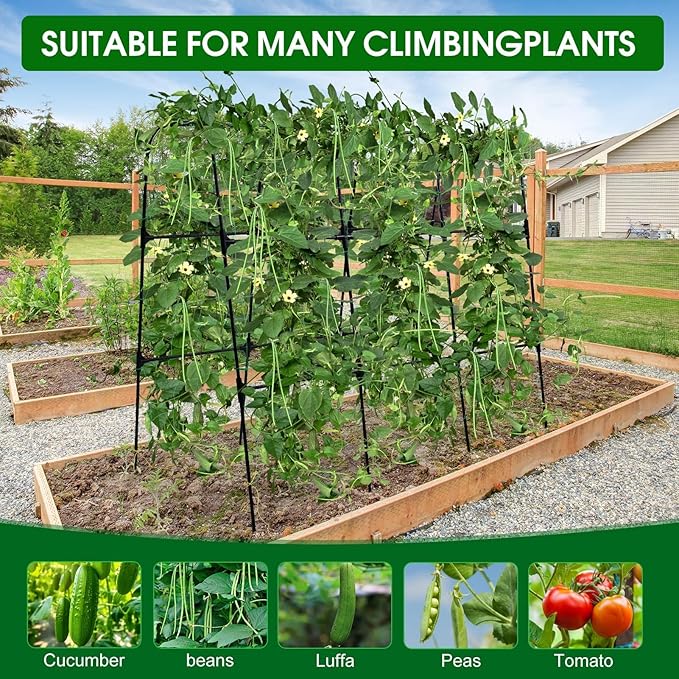 Garden Arch Trellis for Climbing Plants Outdoor, 50x48 inch Cucumber Trellis Raised Bed, Rustproof Metal Climbing Plant Support Vegetable Vine Flower Fruits, with Netting, Lightweight, Black