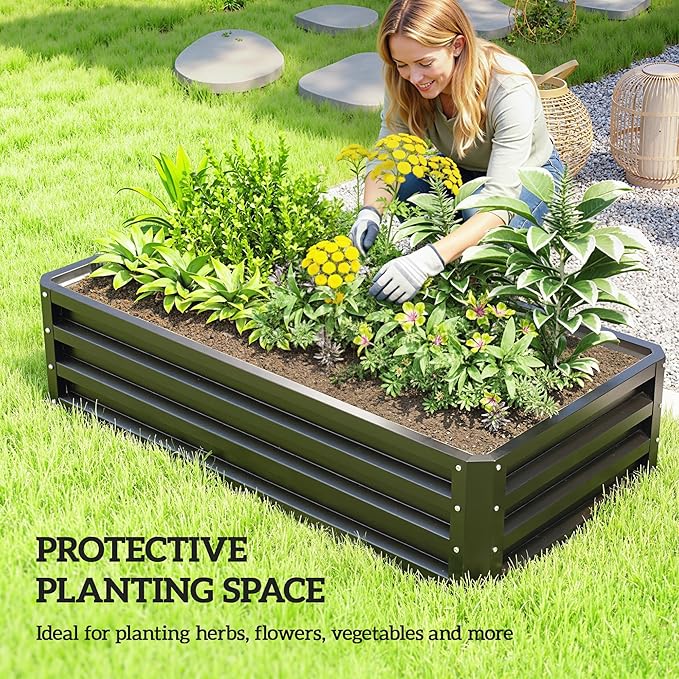 Outsunny Galvanized Raised Garden Bed, 4' x 2' x 1' Metal Planter Box, for Growing Vegetables, Flowers, Herbs, Succulents, Gray