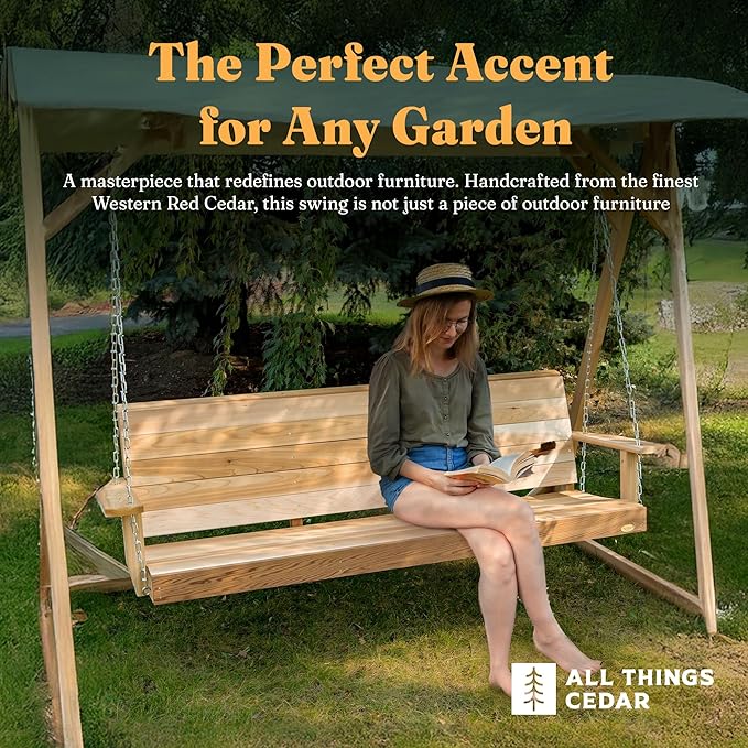 All Things Cedar Wooden Porch Swing, Outdoor Patio Furniture, 6 Foot, Natural