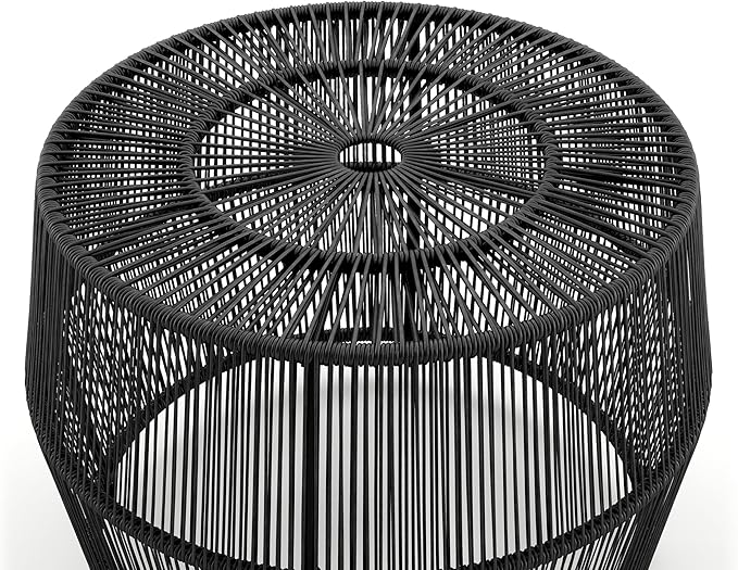 Furniture of America Ysar Boho Rattan Round Coffee Table Outdoor with Metal Frame, All-Weather and Rust Resistant, Handcrafted Coastal Furniture for Patio, Poolside, Garden, Yard, Black