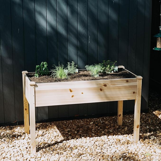 Backyard Expressions Wooden Raised Garden Bed | 48" x 24" x 30" Elevated Planter Box with Included Bed Liner | Outdoor Vegetable, Flower, and Herb Gardening