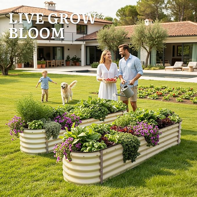YITAHOME 17" Tall 9 in 1 Large Raised Garden Bed Kit, 8x2x1.4ft Galvanized Metal Planter Box with Gloves & Safety Rubber, Outdoor Above Ground Planters for Plants Vegetables Flowers, White