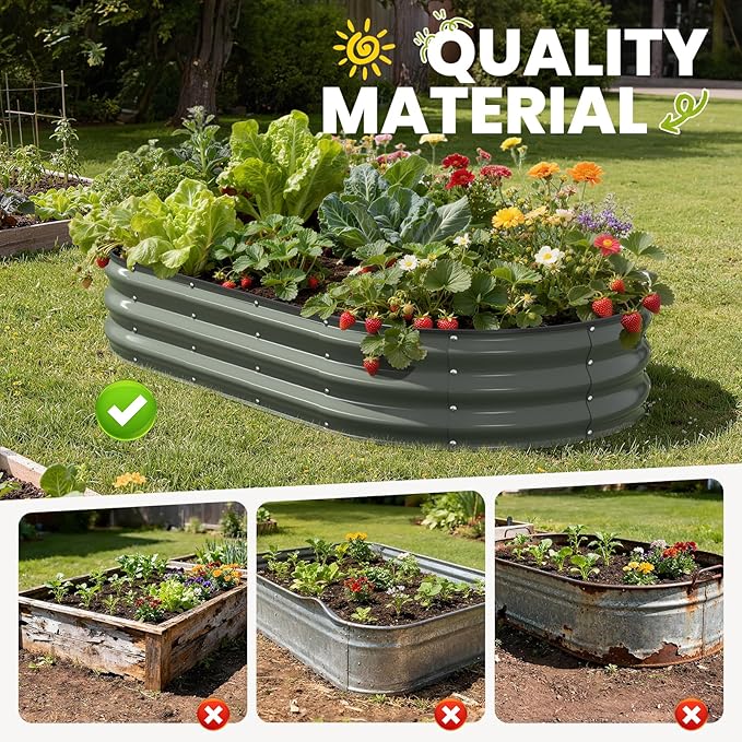 Galvanized Raised Garden Bed 6x3x1 FT, Oval Metal Raised Garden Bed Outdoor Planter Box with Open Bottom, Rust-Resistant Steel Garden Bed for Vegetables Herbs Flowers, Easy Assembly
