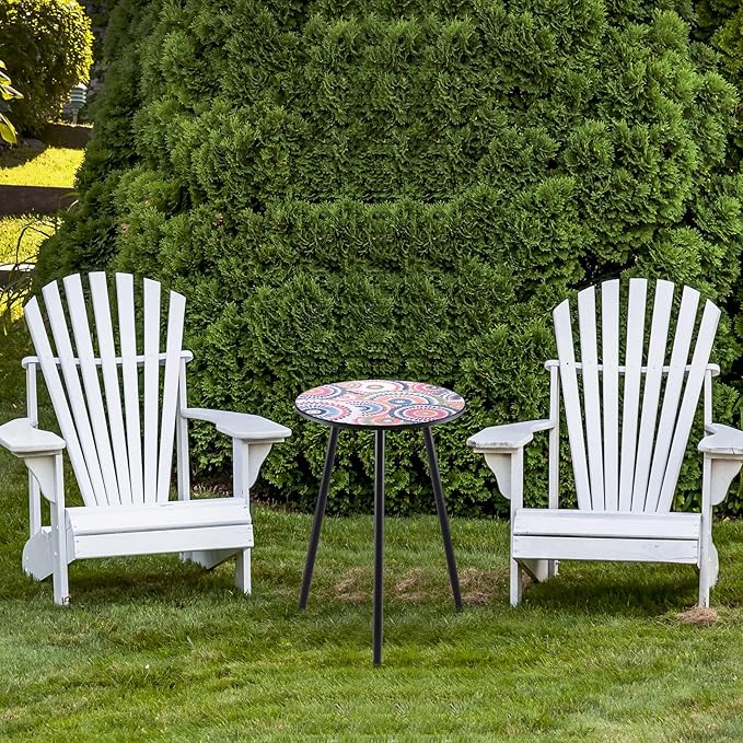 Party Zealot Metal Mosaic Round Side Table Set of Two 13.4" Small Outdoor Patio Round Accent Coffee Tables Indoor Corner Stand for Small Space Weather-Resistant for Balcony Plant Stand