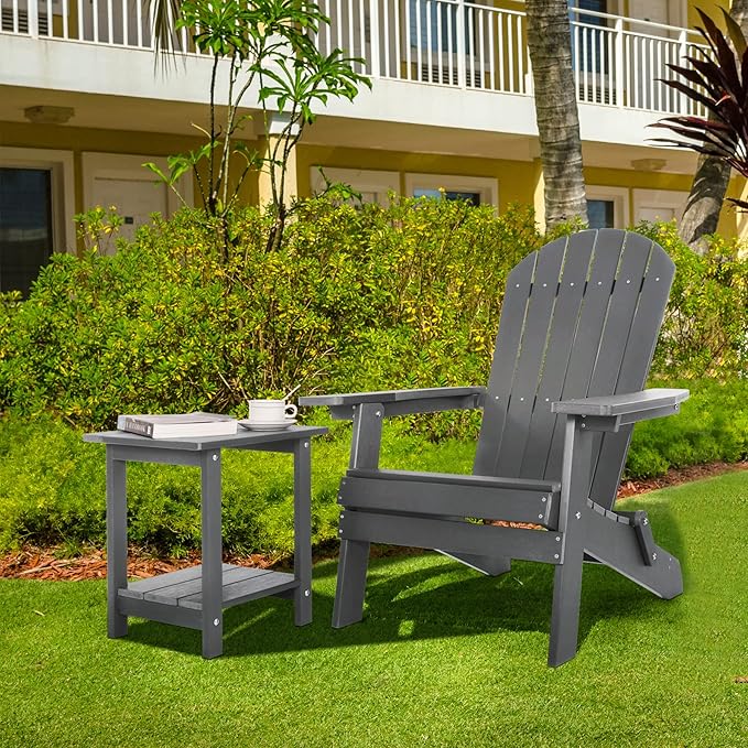 Double Adirondack Outdoor Side Table Weather Resistant, Outdoor Rectangular Patio End Table for Adirondack Chair, Grey