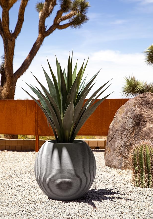 Veradek Strata Series Sphere Round Planter for Patio & Backyard | Durable Plastic-Stone Material | Modern Décor for Tall Trees and Plants